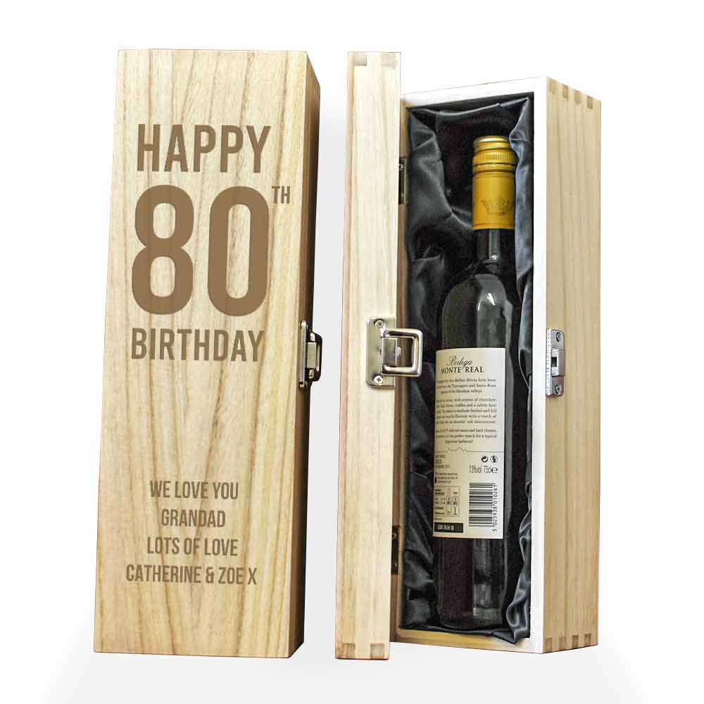 Happy 80th Birthday Personalised Wine Box - Click Image to Close