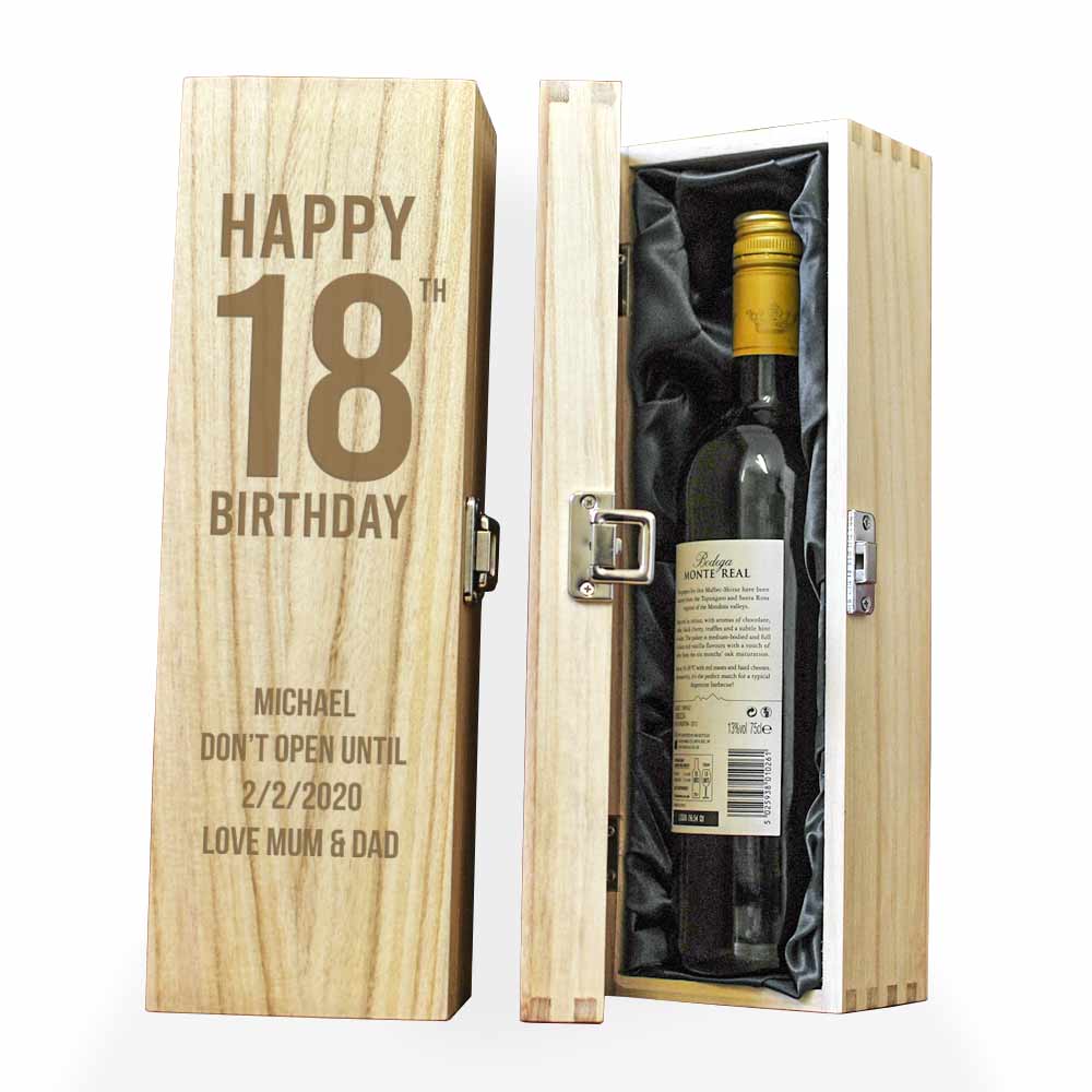 Second Ave Personalised Happy Birthday Wooden Wine Champagne Bottle Gift Box Birthday Present 