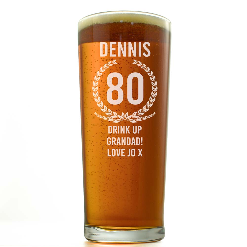 Personalised Pint Glass - 80th Birthday - Click Image to Close