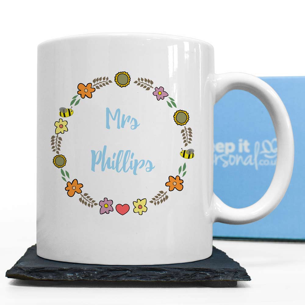 Personalised Mug - Floral Teacher Design - Click Image to Close