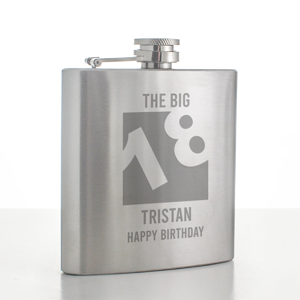 Personalised Big 18 Hip Flask - Click Image to Close