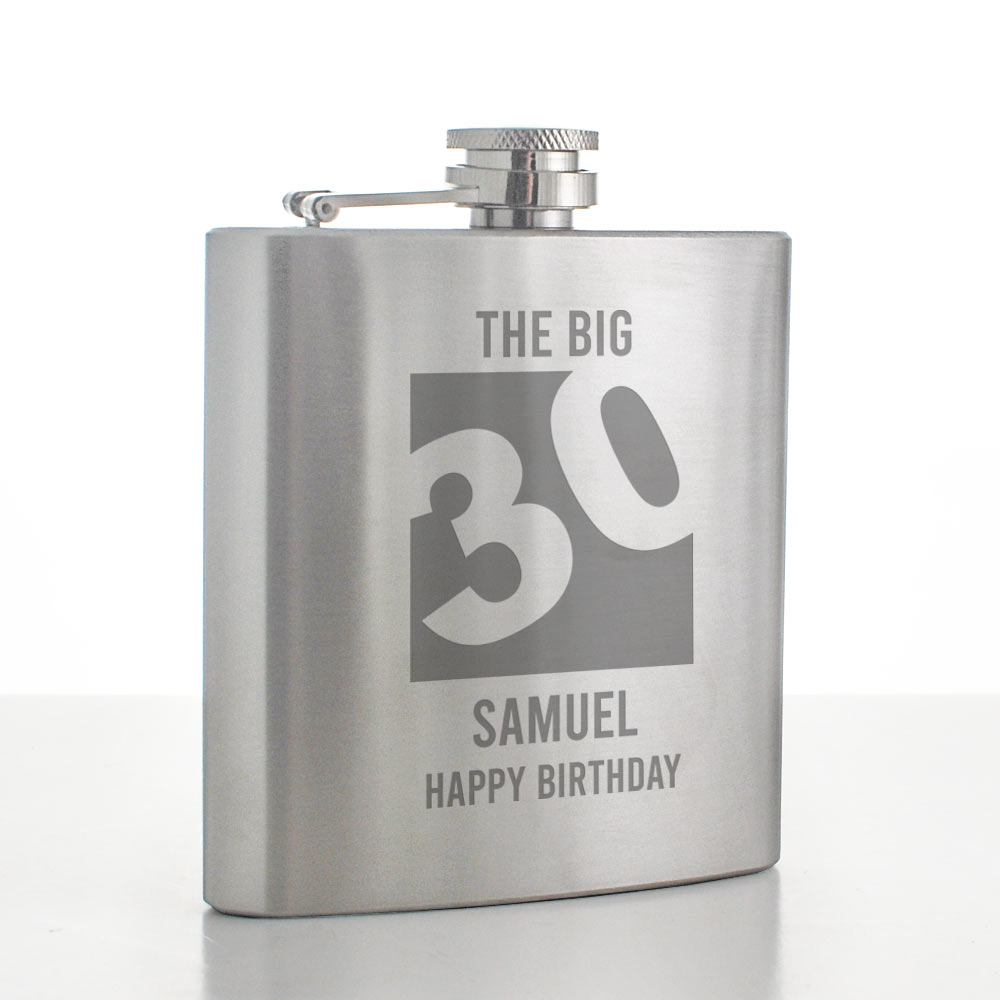 Personalised Big 30 Hip Flask - Click Image to Close