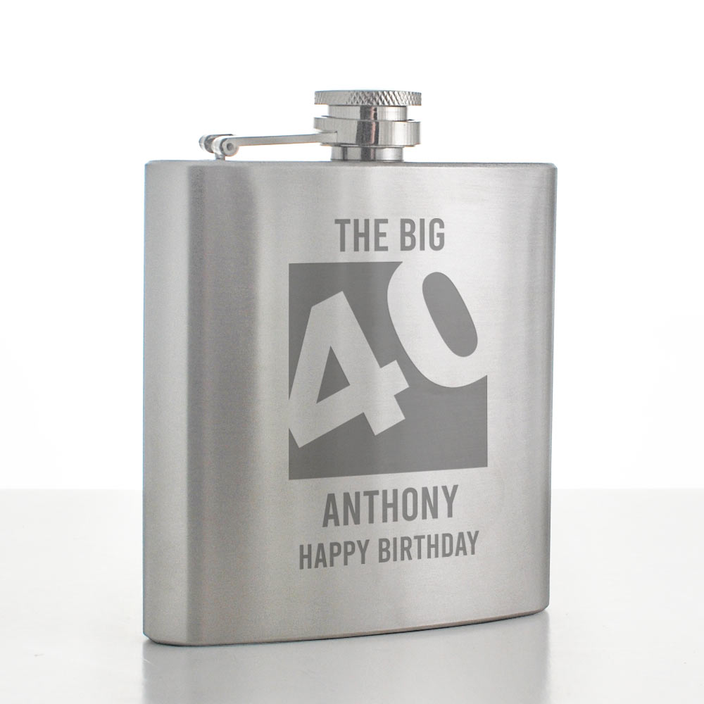 Personalised Big 40 Hip Flask - Click Image to Close