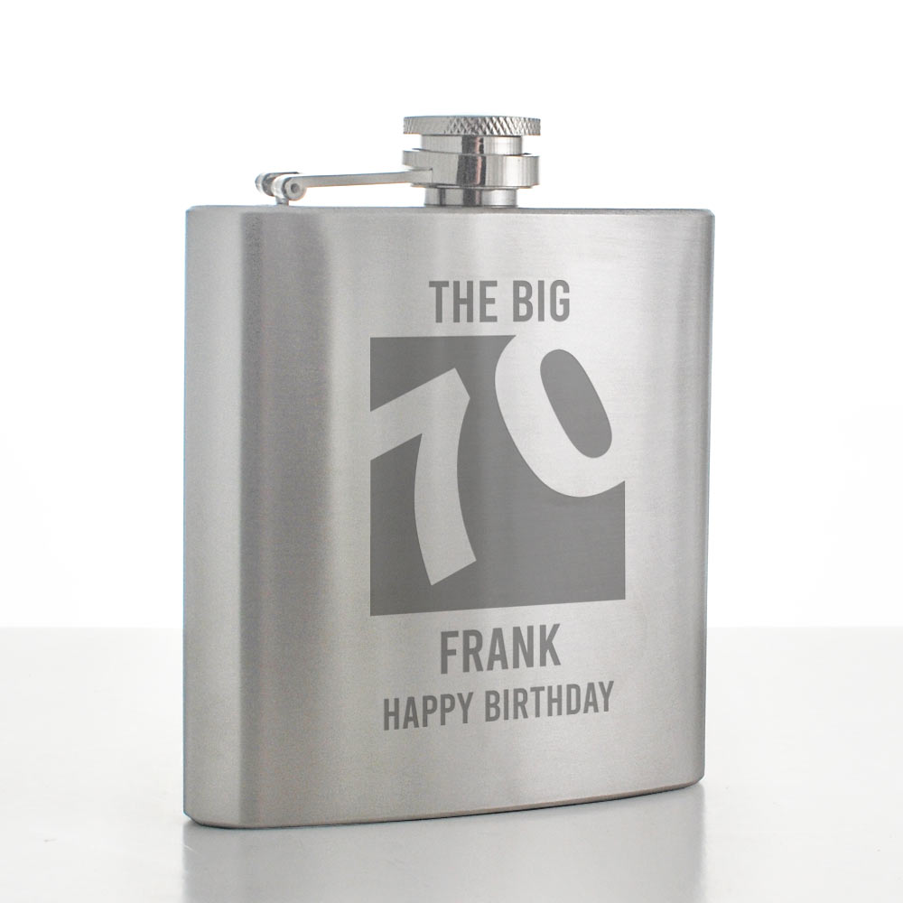 Personalised Big 70 Hip Flask - Click Image to Close