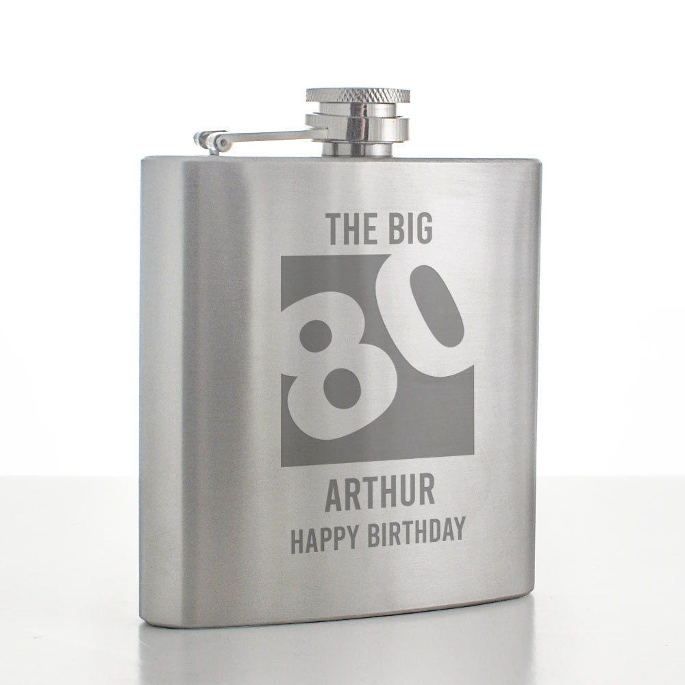 Personalised Big 80 Hip Flask - Click Image to Close