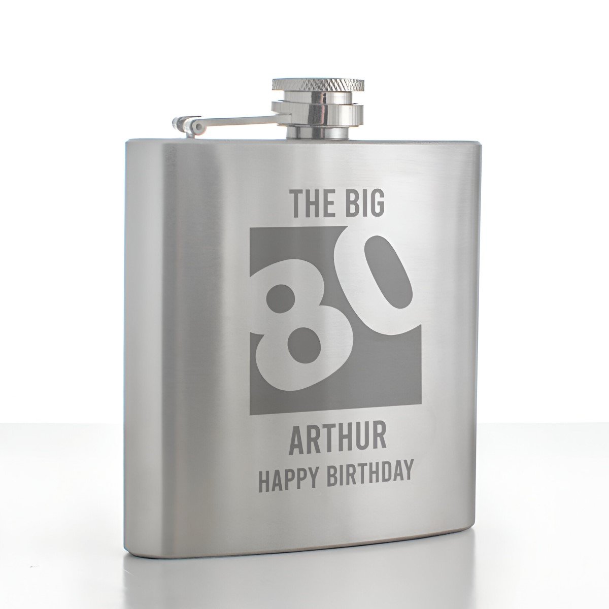 Personalised Big 80 Hip Flask - Click Image to Close