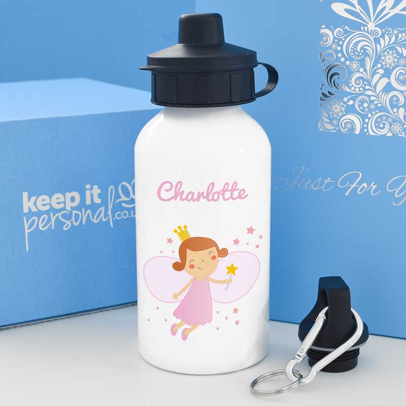 Personalised Pink Fairy Princess Water Bottle 400ml Any Name - Click Image to Close