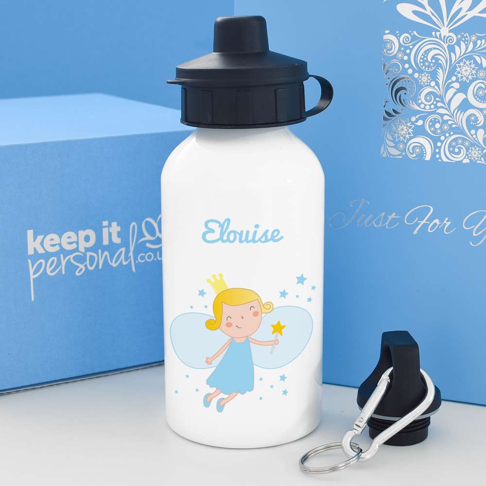 Personalised Blue Fairy Princess Water Bottle 400ml Any Name - Click Image to Close