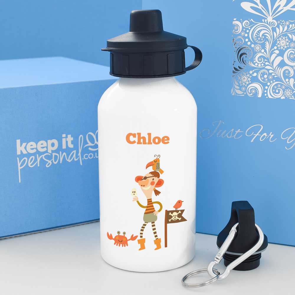 Personalised Eyepatch Pirate Water Bottle 400ml Any Name - Click Image to Close