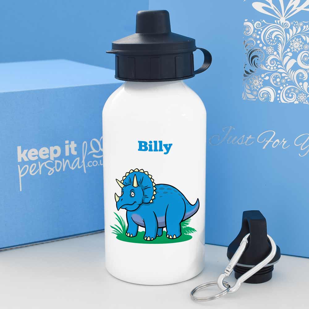 Personalised Triceratops Water Bottle 400ml Any Name - Click Image to Close