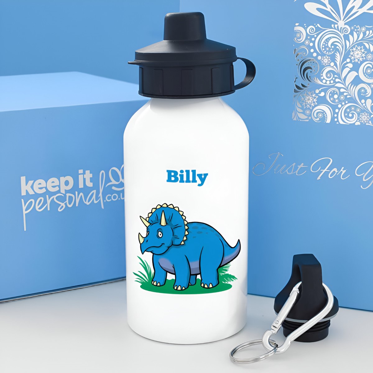 Personalised Triceratops Water Bottle 400ml Any Name - Click Image to Close