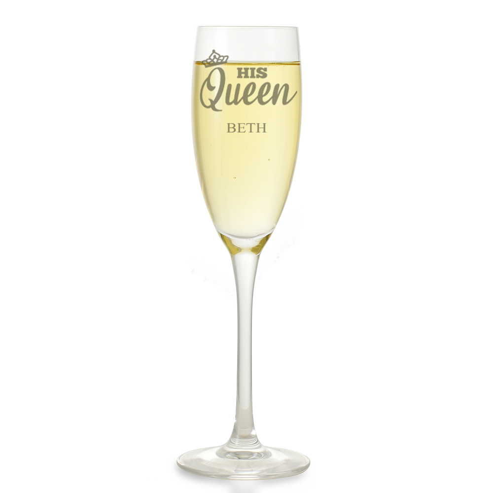 Personalised Champagne Flute - His Queen - Click Image to Close