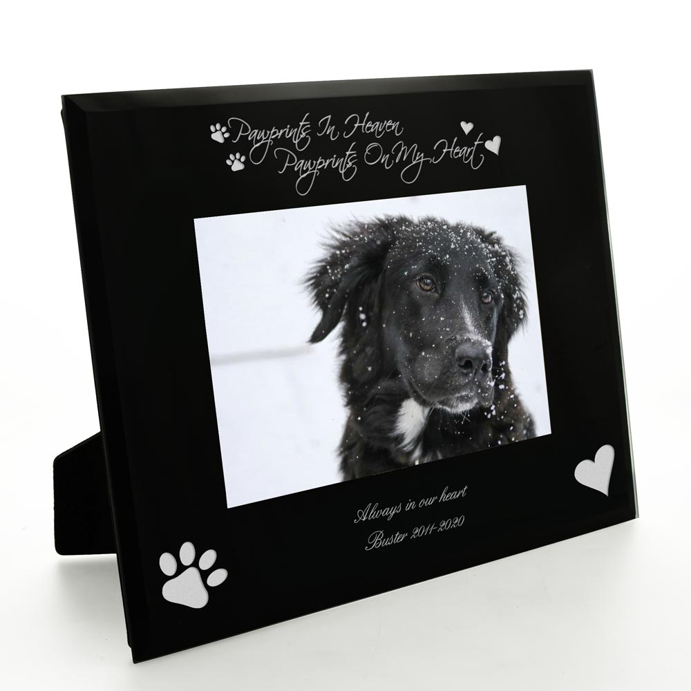 Personalised Black Glass Frame - Pawprints In Heaven - Click Image to Close