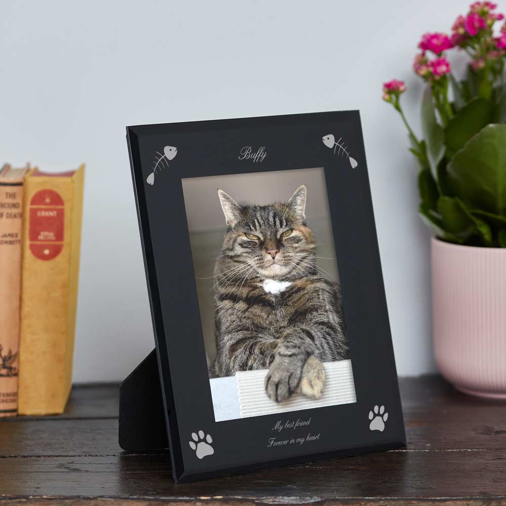 Personalised Black Glass Frame - Cat - Click Image to Close