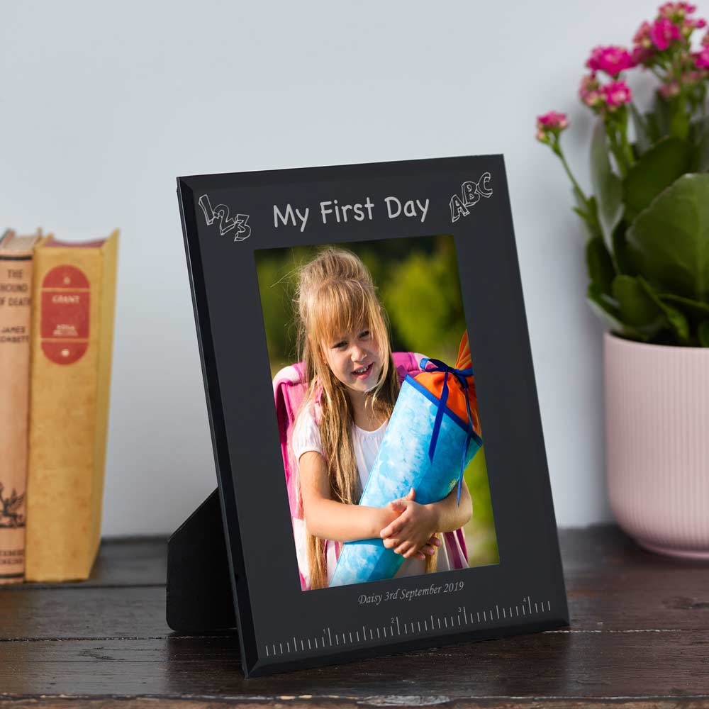 Personalised Black Glass Frame - My First Day - Click Image to Close