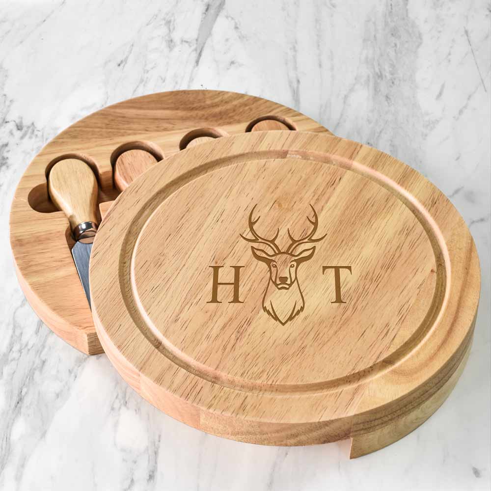 Personalised Cheeseboard - Stag & Initials - Click Image to Close