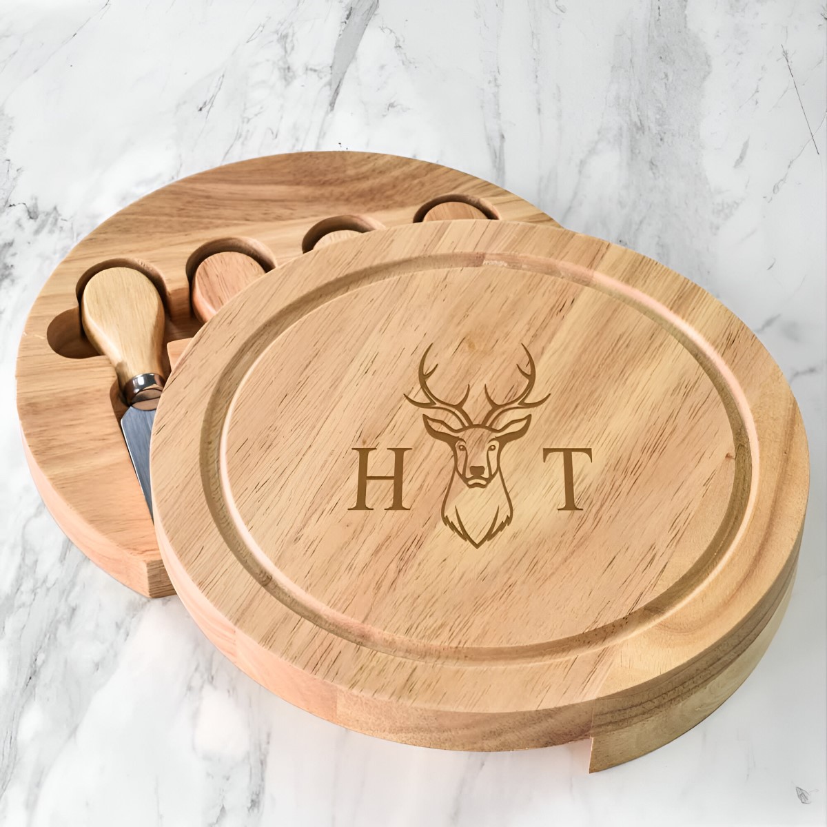 Personalised Cheeseboard - Stag & Initials - Click Image to Close