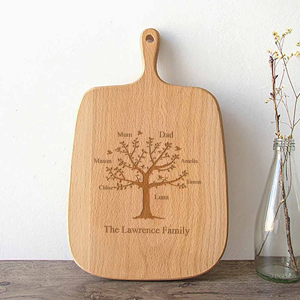 Personalised Handled Chopping Board - Family Tree - Click Image to Close