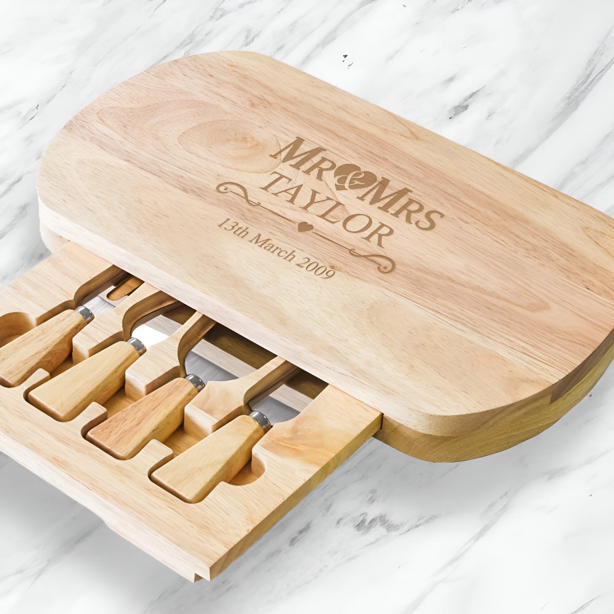 Personalised Mr And Mrs Rectangular Cheeseboard Set - Click Image to Close