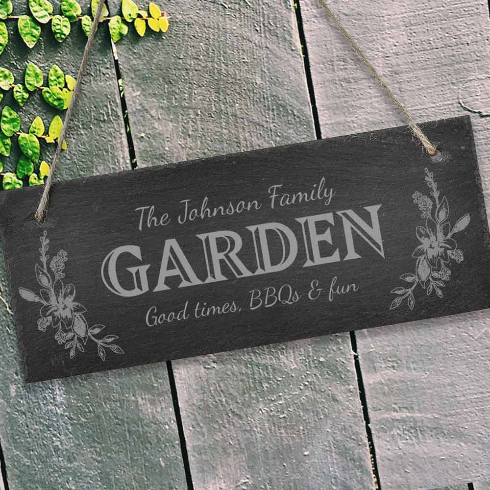 Personalised Garden Hanging Slate Sign - Click Image to Close