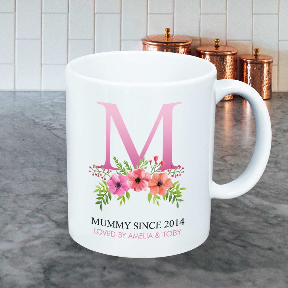 Personalised Mug - Initials and Name Floral Design - Click Image to Close