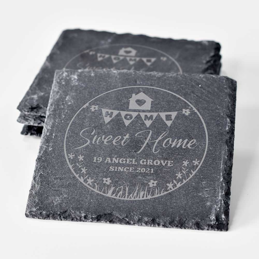Personalised Slate Coaster Set - Home Sweet Home - Click Image to Close