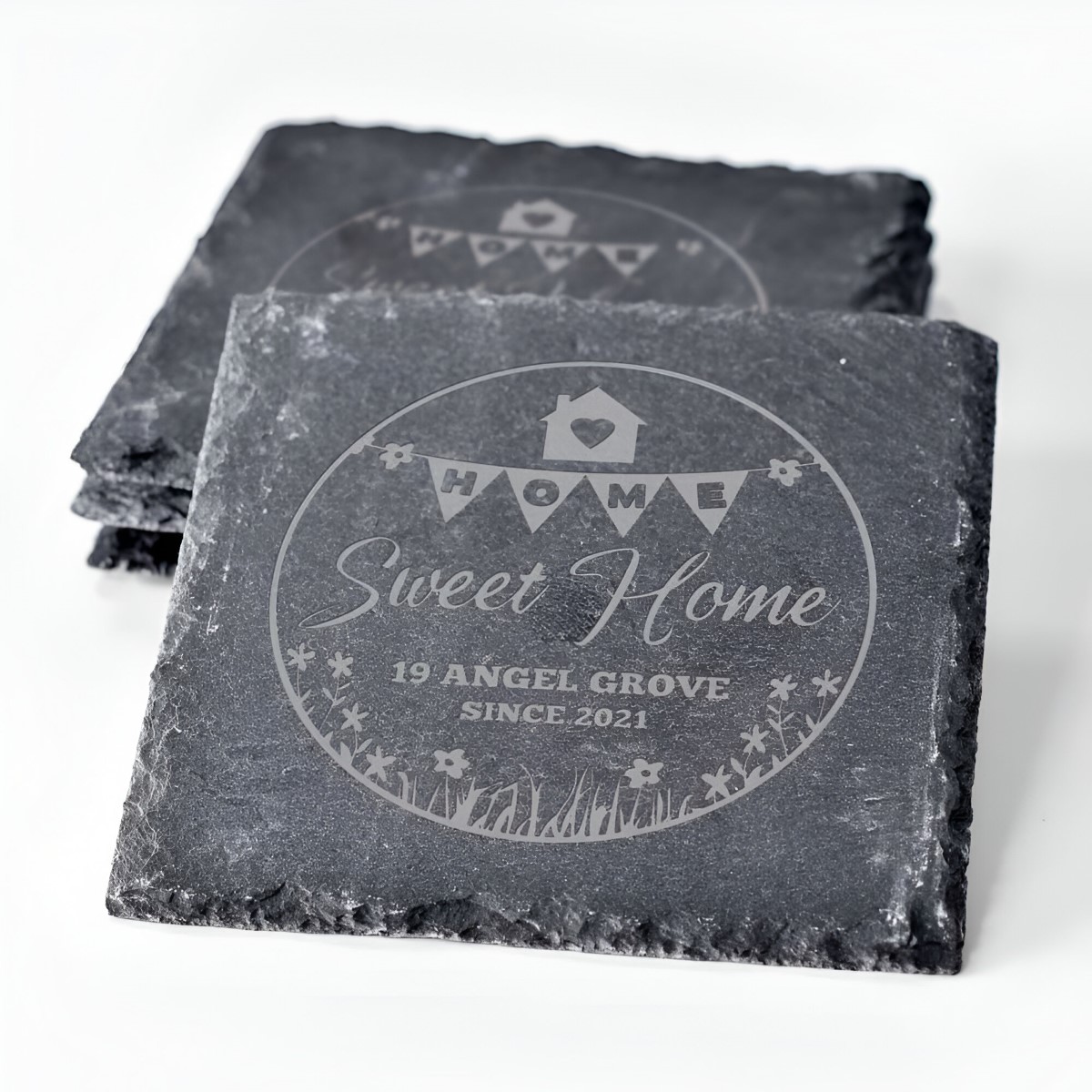 Personalised Slate Coaster Set - Home Sweet Home - Click Image to Close