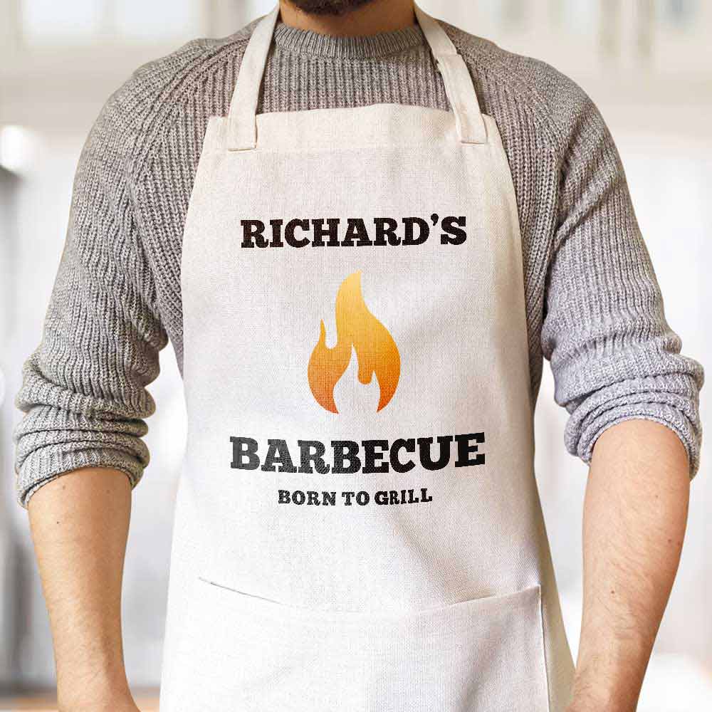 Personalised Apron - BBQ Flame Any Name And Message - Click Image to Close