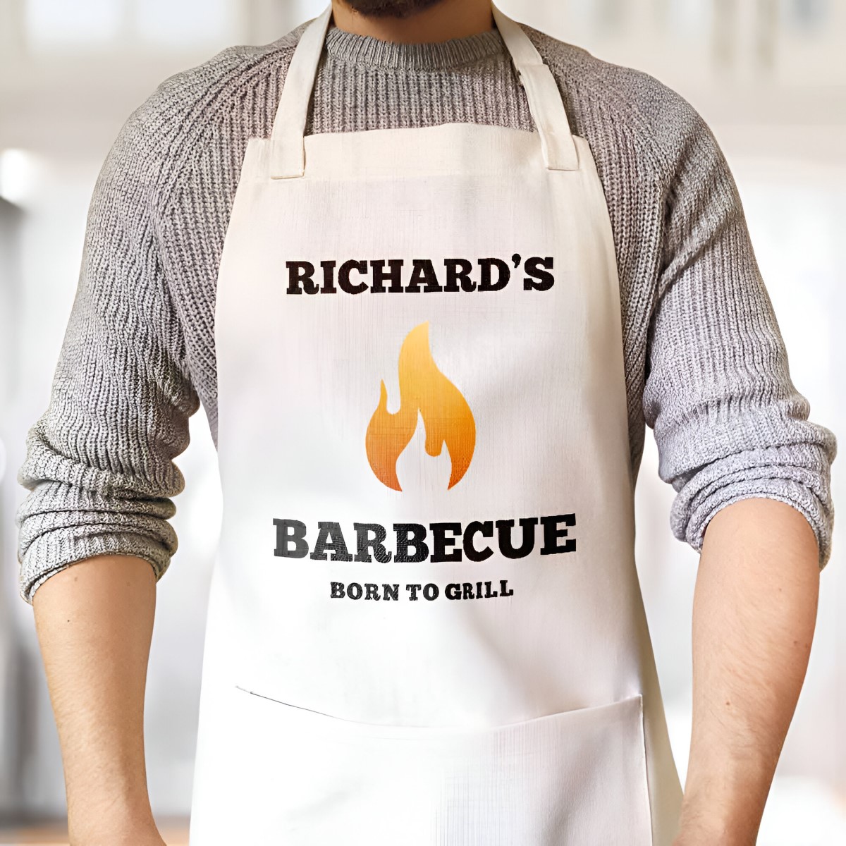 Personalised Apron - BBQ Flame Any Name And Message - Click Image to Close