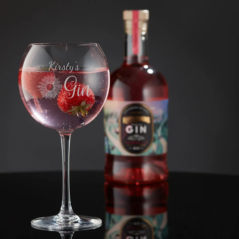 Personalised Gin Balloon Glass Flower Any Name - Click Image to Close