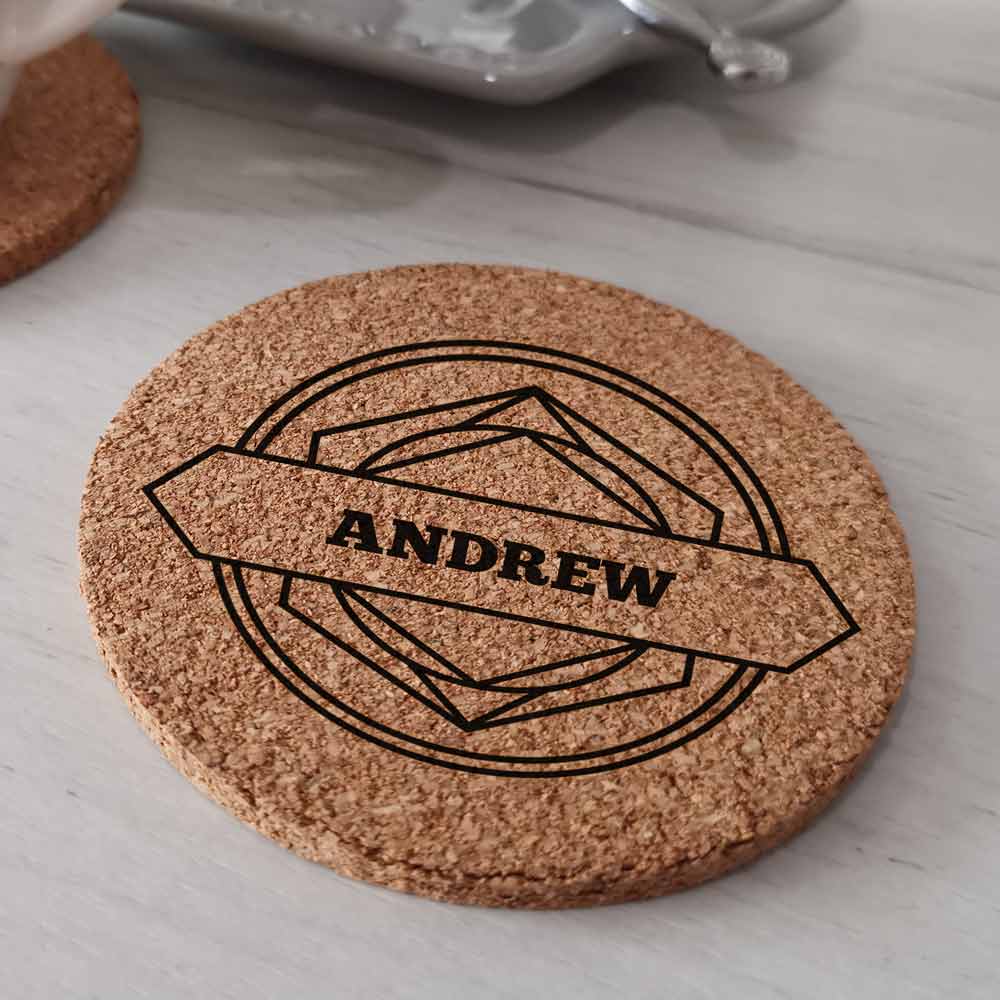 Personalised Geometric Cork Coaster Any Name - Click Image to Close
