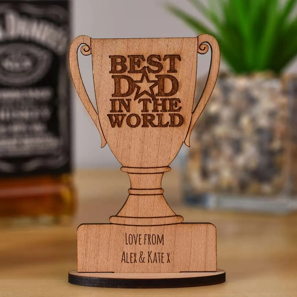 Personalised Best Dad Wooden Trophy Keepsake - Click Image to Close