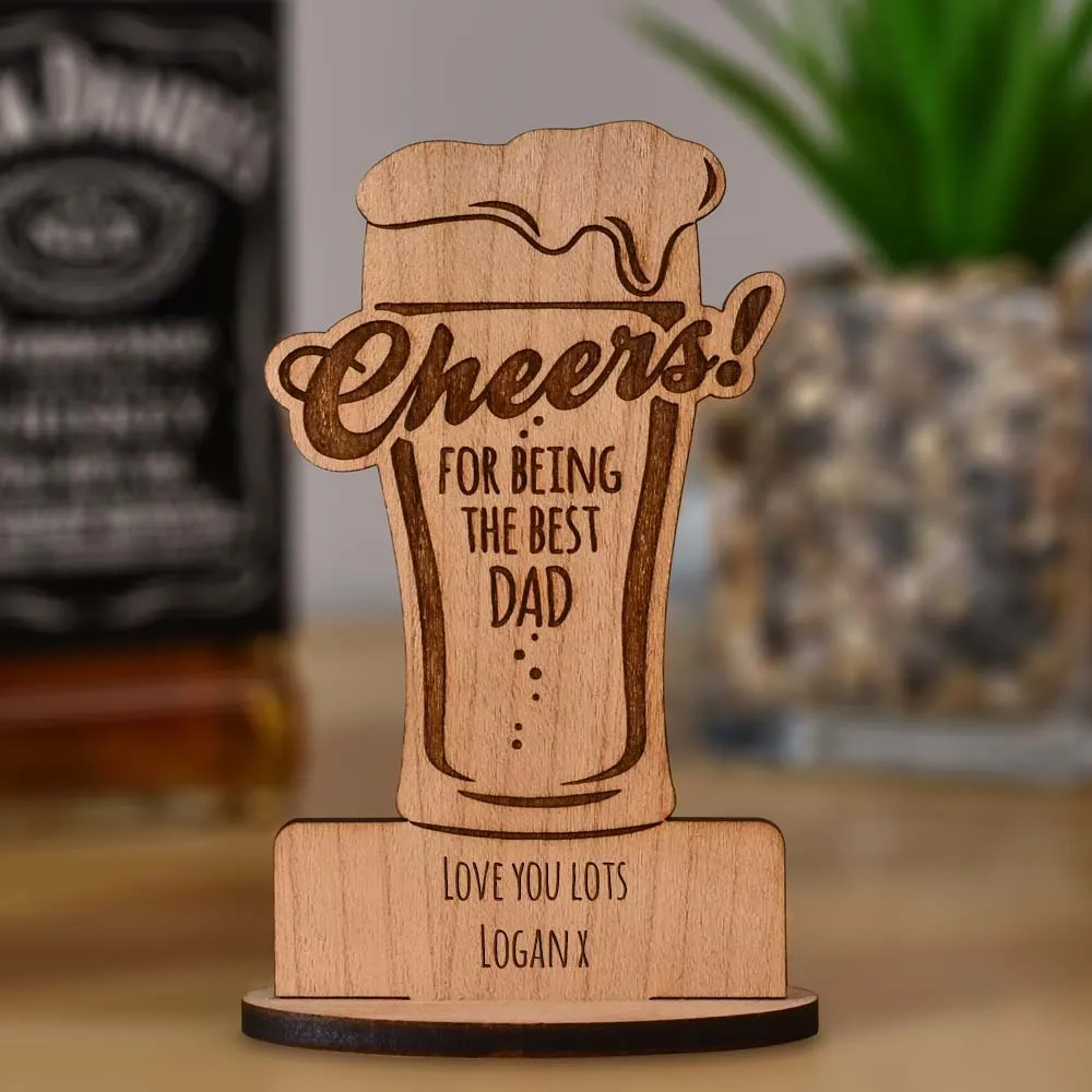 Personalised Best Dad Wooden Pint Glass Keepsake - Click Image to Close