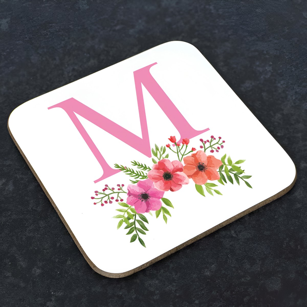 Personalised Coaster Any Initial Floral Design - Click Image to Close