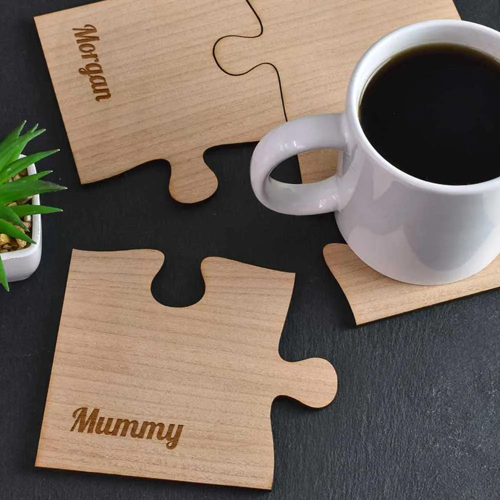 Personalised Jigsaw Puzzle Wooden Coaster Set - Click Image to Close