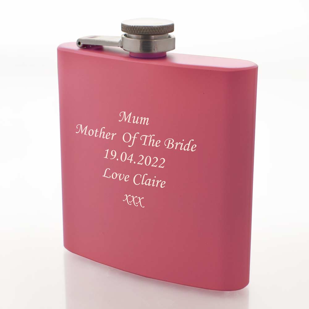 Engraved Pink Hip Flask Any Message - Click Image to Close