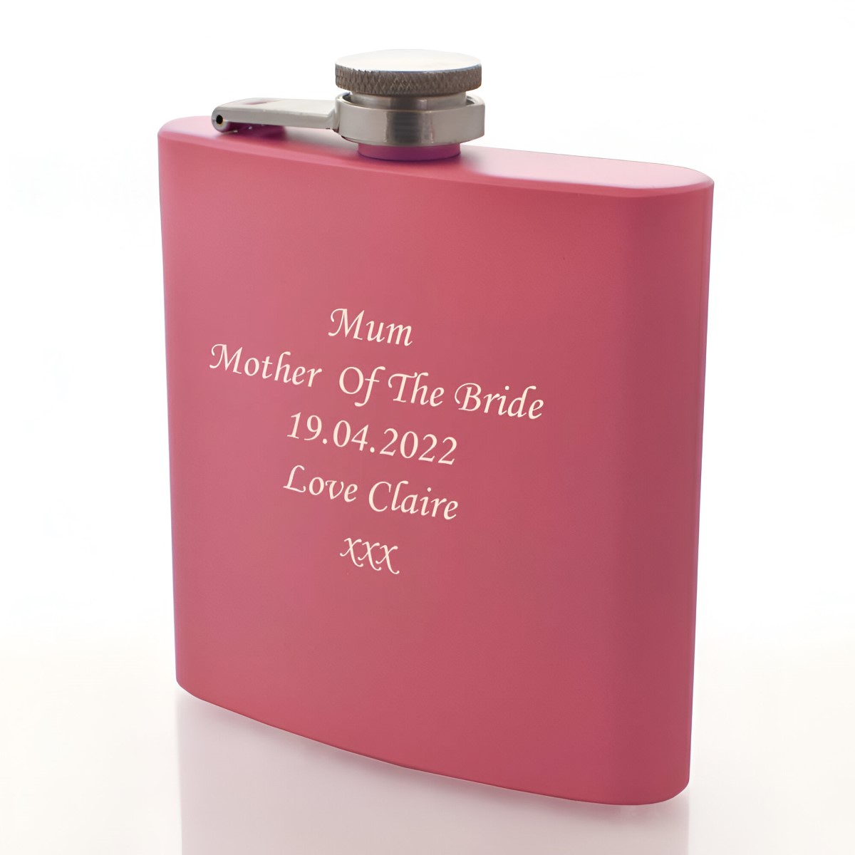 Engraved Pink Hip Flask Any Message - Click Image to Close