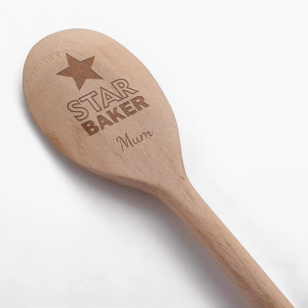 Personalised Engraved Your NAME Star Baker Wooden Spoon Fun Baking Helper Fun Birthday Gift Mothers Day 