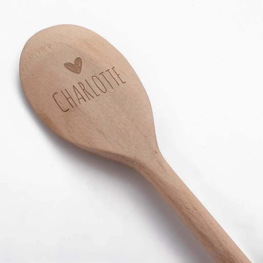Personalised Wooden Spoon - Love Heart Any Name - Click Image to Close