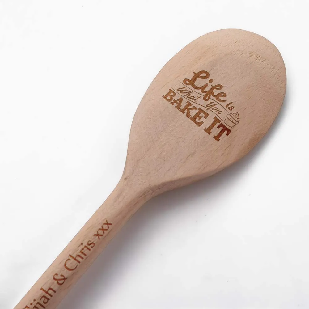 Personalised Wooden Spoon - Life Is What You Bake It - Click Image to Close