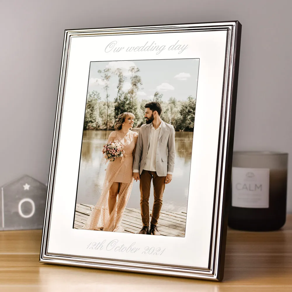Personalised Rib Edge Silver Plated Photo Frame 5x7 - Click Image to Close