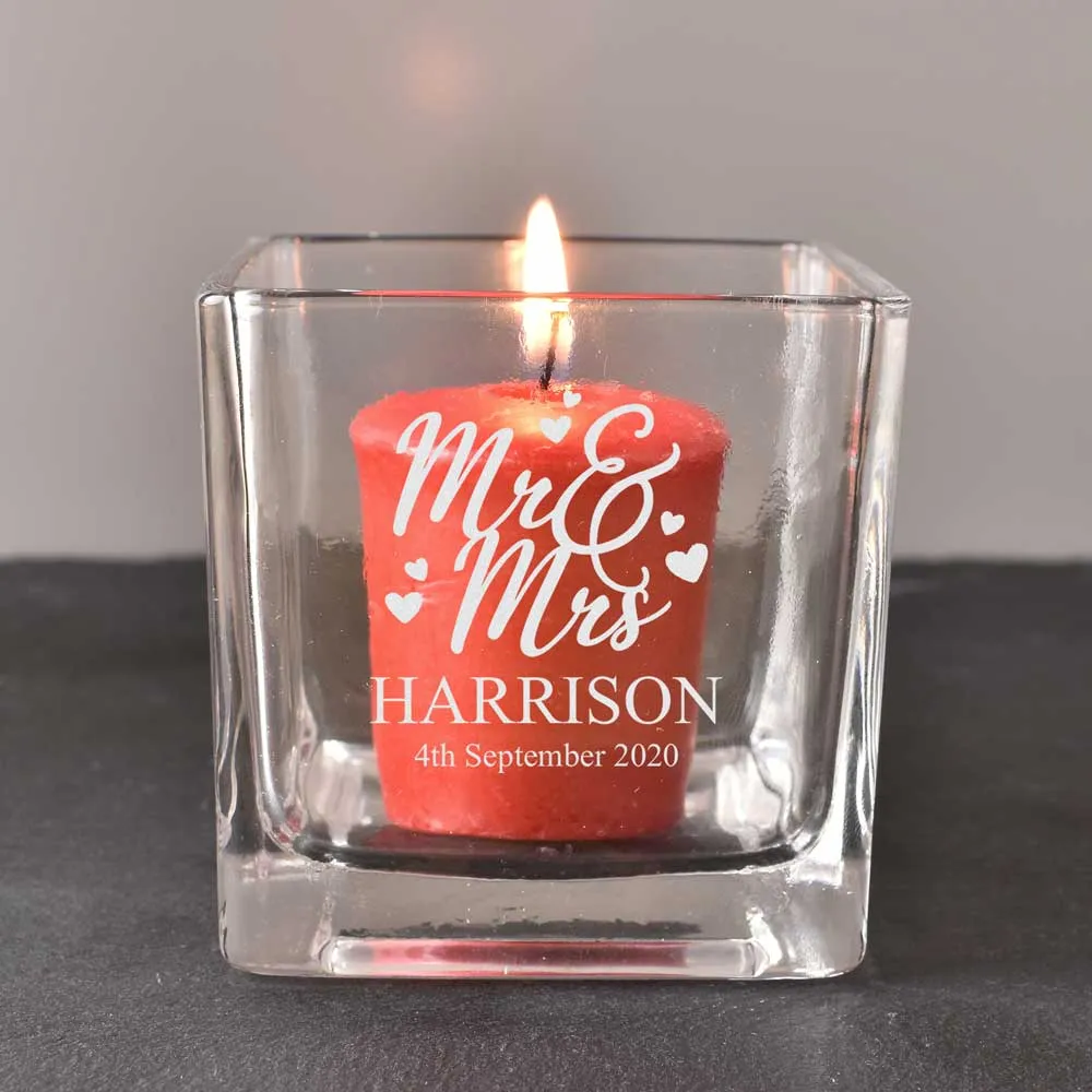 Personalised Mr & Mrs Square Candle Holder - Click Image to Close