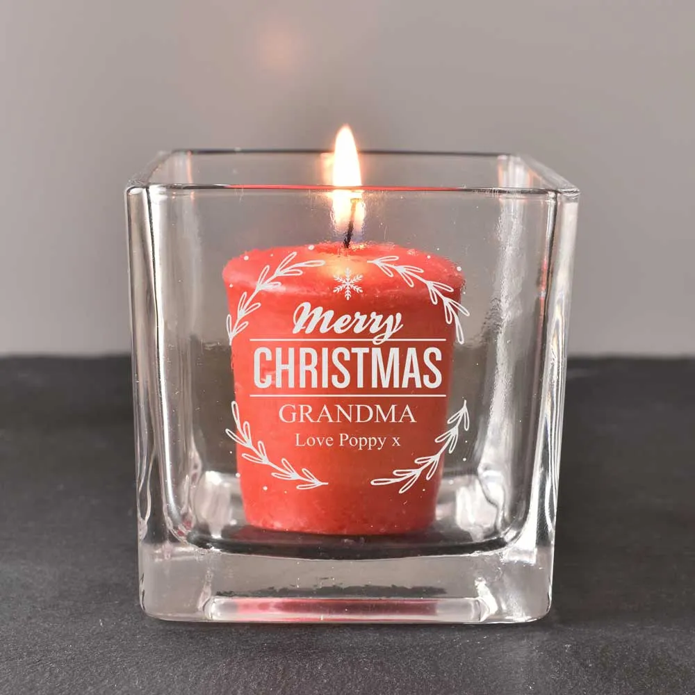 Personalised Merry Christmas Square Candle Holder - Click Image to Close