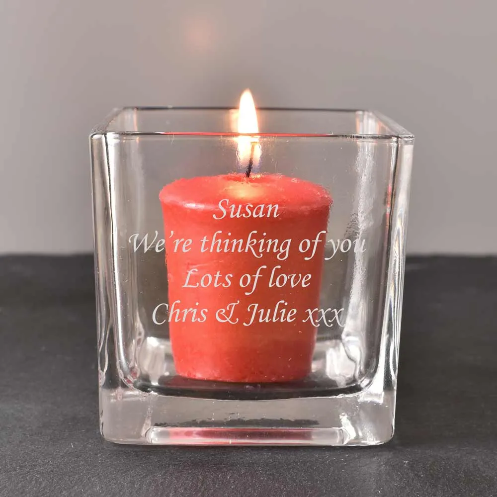 Personalised Square Candle Holder Any Message Engraved - Click Image to Close