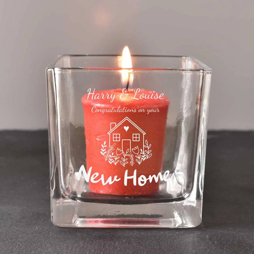 Personalised New Home Square Candle Holder - Click Image to Close