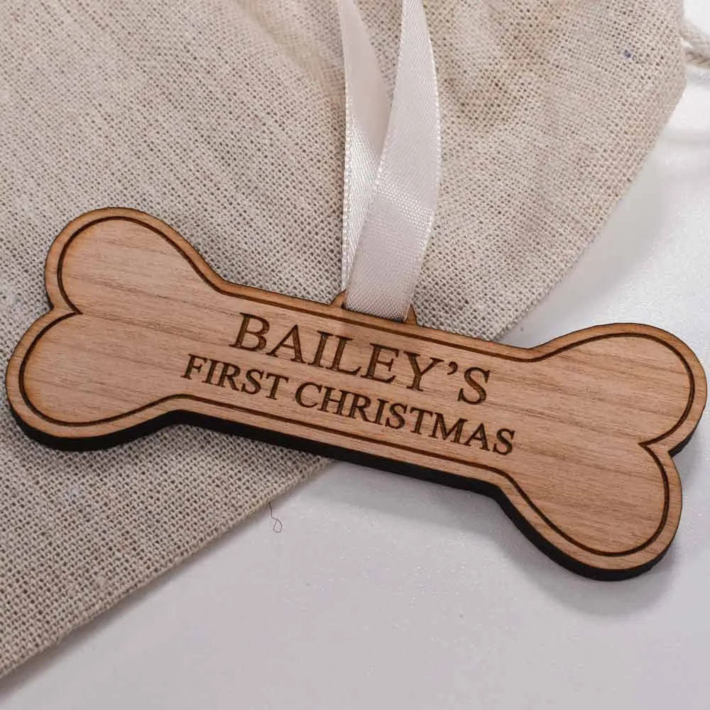 Personalised Pet Christmas Bauble - Dog Bone Any Message - Click Image to Close
