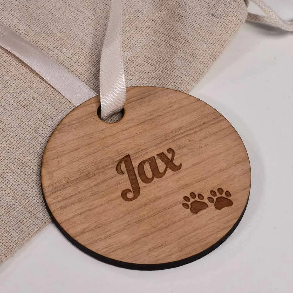 Personalised Pet Pawprint Round Wooden Bauble - Click Image to Close