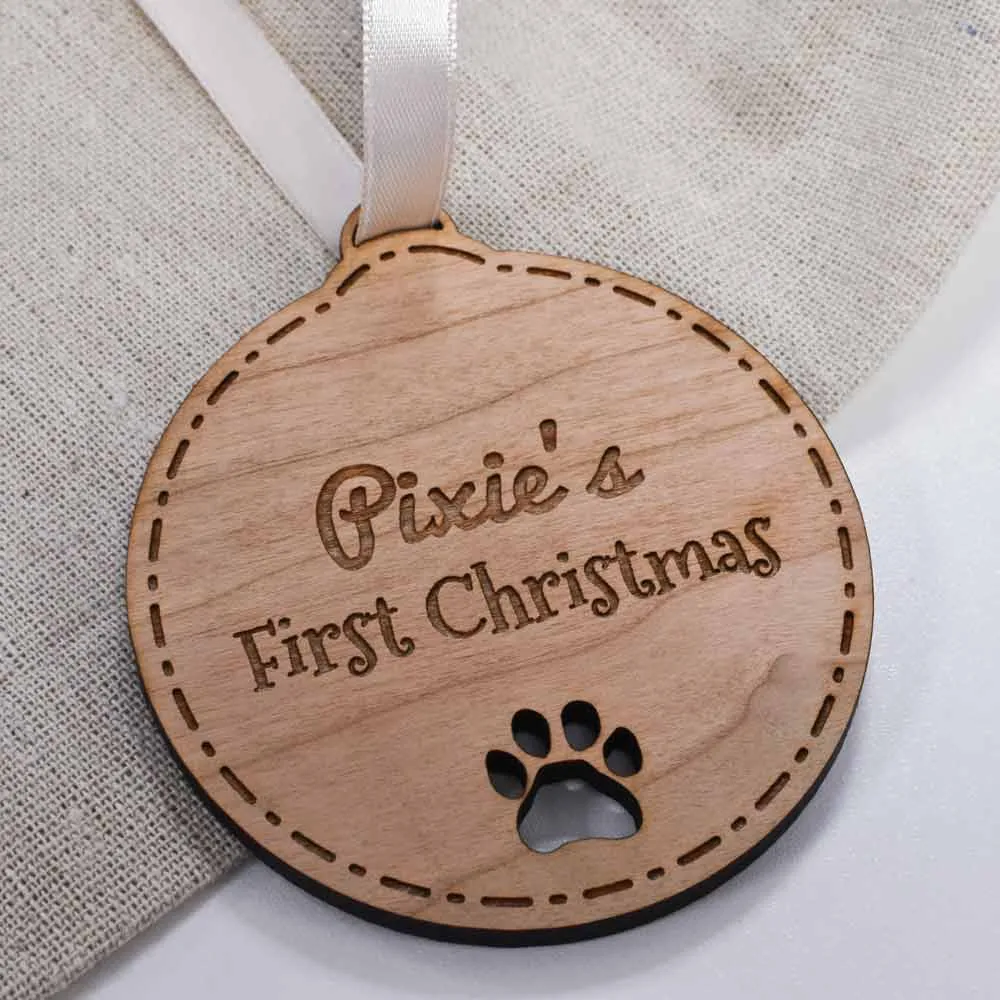 Personalised Pets First Christmas Wooden Bauble - Click Image to Close