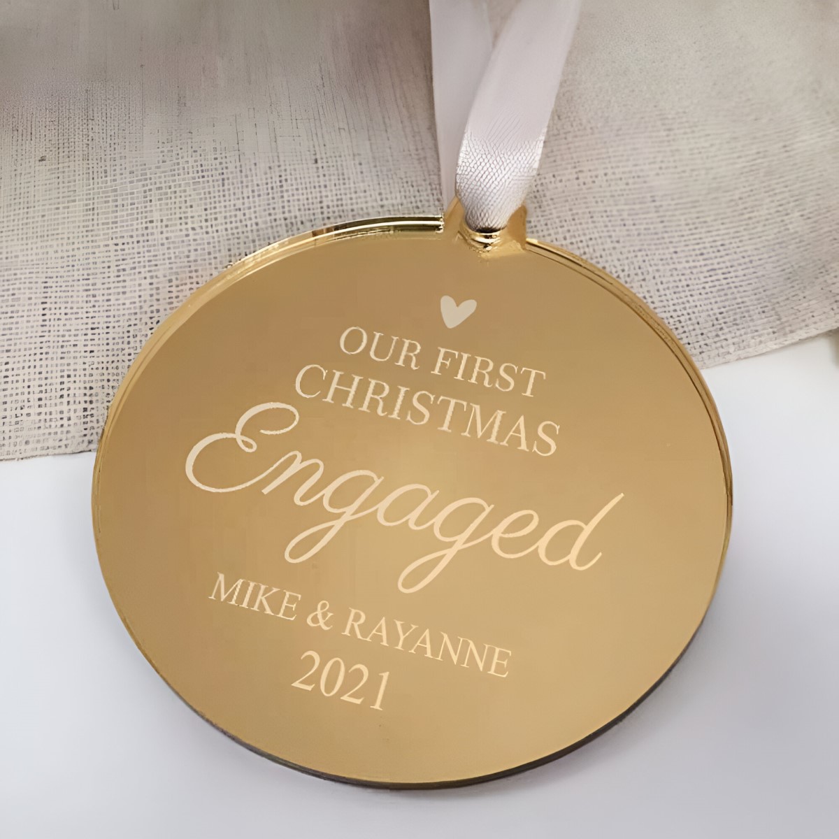 Personalised Our First Christmas Engaged Gold Mirrored Bauble - Click Image to Close