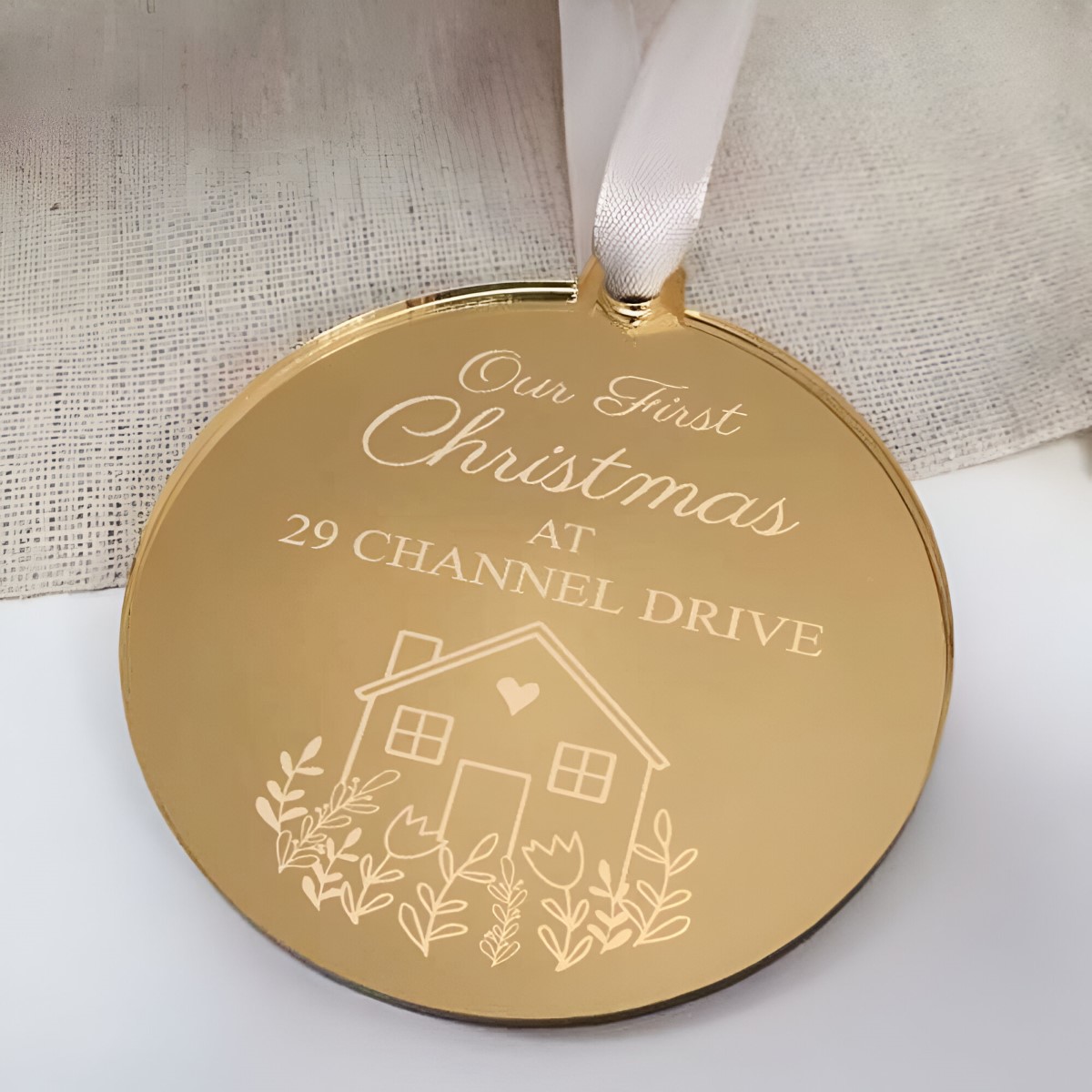 Personalised Our First Christmas New Home Gold Mirrored Bauble - Click Image to Close